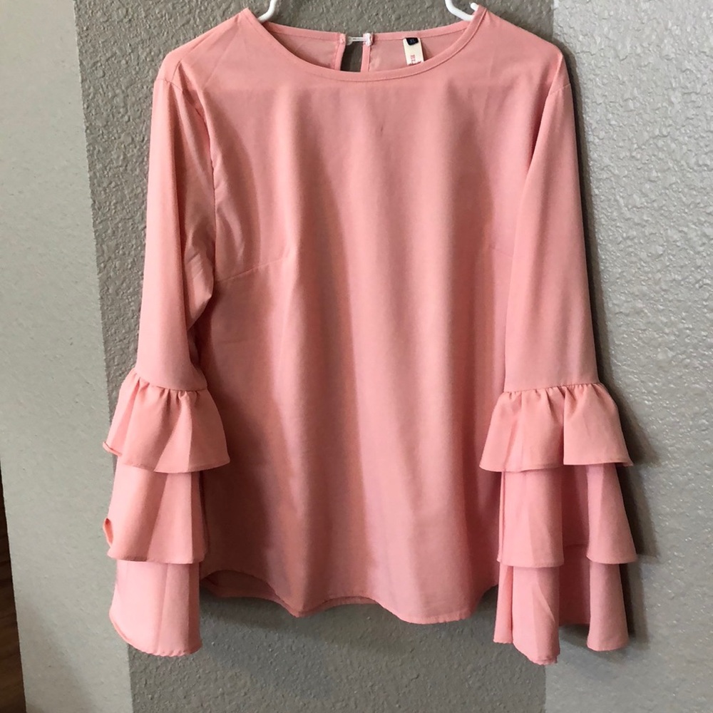 NWOT Pink Ruffle Sleeve Blouse